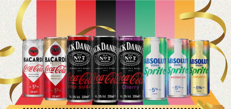 The ready-to-drink range: Bacardí & Coca-Cola, Bacardí Spiced & Coca-Cola, Jack Daniel's & Coca-Cola, Jack Daniel's & Coca-Cola Zero Sugar, Jack Daniel's & Coca-Cola Cherry, Absolut & Sprite, Absolut & Sprite Watermelon and Absolut & Sprite Pineapple.
